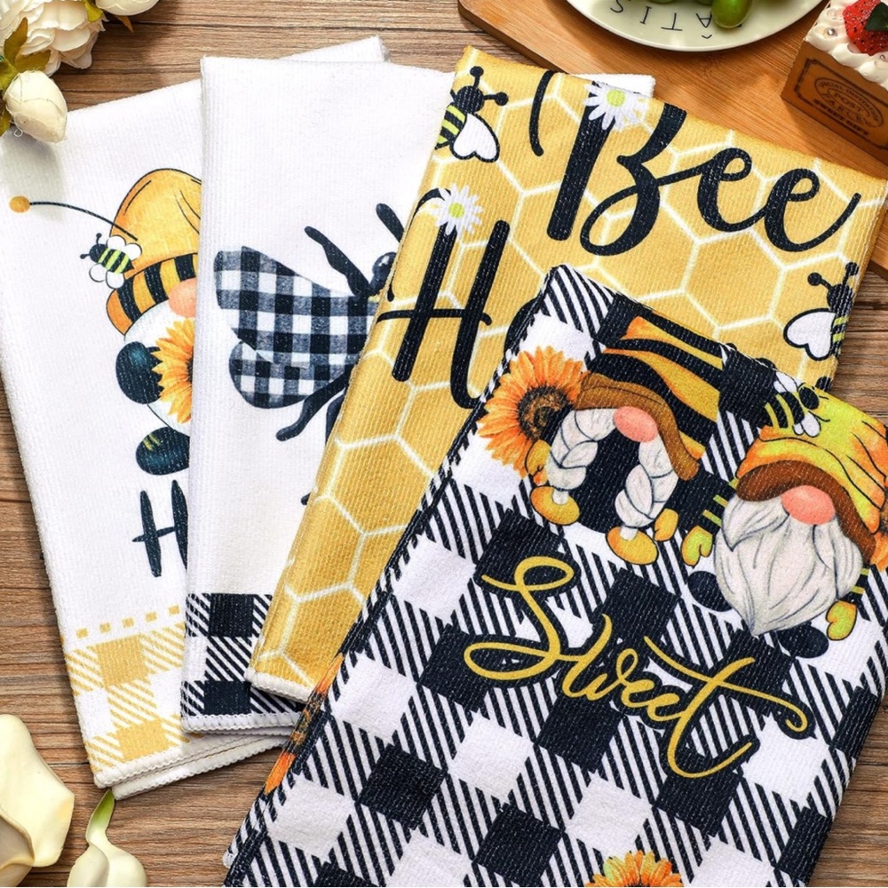 Tegeme 4 Pcs Bee Kitchen Towel Honey Bee